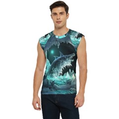 Sculpture Dinosaur Shark Frozen Winter Fantasy Men s Raglan Cap Sleeve Tee by Ravend