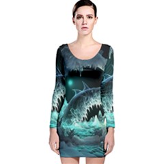 Sculpture Dinosaur Shark Frozen Winter Fantasy Long Sleeve Velvet Bodycon Dress by Ravend