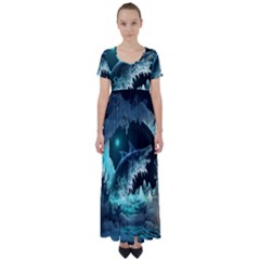 Sculpture Dinosaur Shark Frozen Winter Fantasy High Waist Short Sleeve Maxi Dress by Ravend