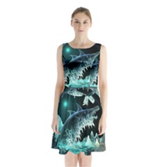 Sculpture Dinosaur Shark Frozen Winter Fantasy Sleeveless Waist Tie Chiffon Dress by Ravend