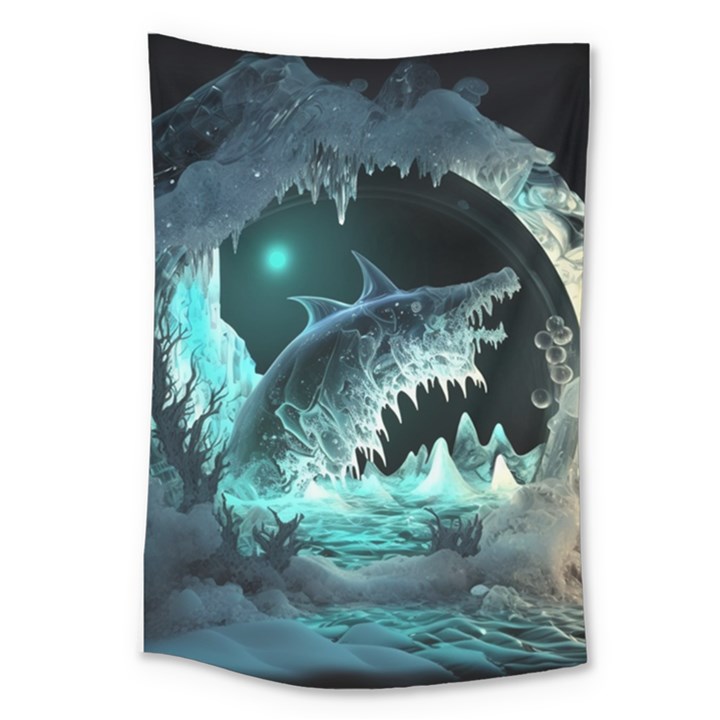 Sculpture Dinosaur Shark Frozen Winter Fantasy Large Tapestry