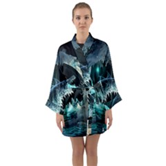 Sculpture Dinosaur Shark Frozen Winter Fantasy Long Sleeve Satin Kimono by Ravend