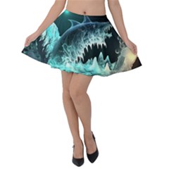 Sculpture Dinosaur Shark Frozen Winter Fantasy Velvet Skater Skirt by Ravend