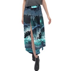 Sculpture Dinosaur Shark Frozen Winter Fantasy Velour Split Maxi Skirt by Ravend