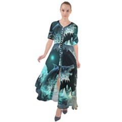 Sculpture Dinosaur Shark Frozen Winter Fantasy Waist Tie Boho Maxi Dress by Ravend