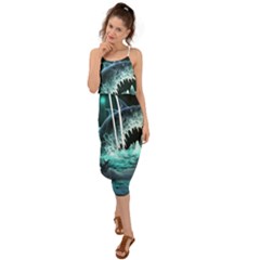 Sculpture Dinosaur Shark Frozen Winter Fantasy Waist Tie Cover Up Chiffon Dress by Ravend