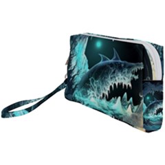 Sculpture Dinosaur Shark Frozen Winter Fantasy Wristlet Pouch Bag (small) by Ravend