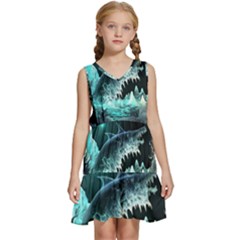 Sculpture Dinosaur Shark Frozen Winter Fantasy Kids  Sleeveless Tiered Mini Dress