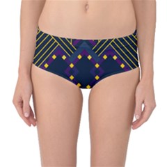 Line Square Pattern Violet Blue Yellow Design Mid-waist Bikini Bottoms by Ravend