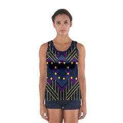 Line Square Pattern Violet Blue Yellow Design Sport Tank Top  by Ravend