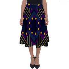 Line Square Pattern Violet Blue Yellow Design Perfect Length Midi Skirt by Ravend