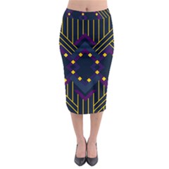 Line Square Pattern Violet Blue Yellow Design Midi Pencil Skirt by Ravend