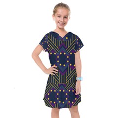 Line Square Pattern Violet Blue Yellow Design Kids  Drop Waist Dress by Ravend