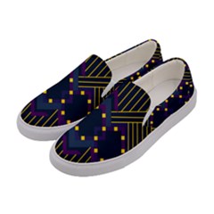 Line Square Pattern Violet Blue Yellow Design Women s Canvas Slip Ons by Ravend