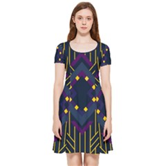 Line Square Pattern Violet Blue Yellow Design Inside Out Cap Sleeve Dress by Ravend