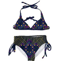 Line Square Pattern Violet Blue Yellow Design Kids  Classic Bikini Set by Ravend