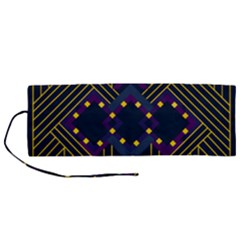 Line Square Pattern Violet Blue Yellow Design Roll Up Canvas Pencil Holder (m) by Ravend