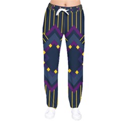 Line Square Pattern Violet Blue Yellow Design Women Velvet Drawstring Pants by Ravend