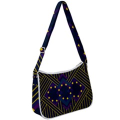 Line Square Pattern Violet Blue Yellow Design Zip Up Shoulder Bag by Ravend