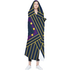 Line Square Pattern Violet Blue Yellow Design Wearable Blanket by Ravend