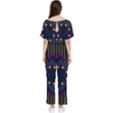 Line Square Pattern Violet Blue Yellow Design Batwing Lightweight Chiffon Jumpsuit View2