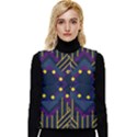 Line Square Pattern Violet Blue Yellow Design Women s Short Button Up Puffer Vest View1