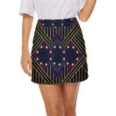 Line Square Pattern Violet Blue Yellow Design Mini Front Wrap Skirt by Ravend