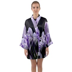 Crocus Flowers Purple Flowers Spring Nature Long Sleeve Satin Kimono by Ravend