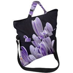 Crocus Flowers Purple Flowers Spring Nature Fold Over Handle Tote Bag by Ravend