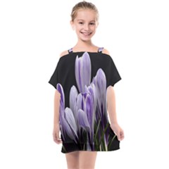 Crocus Flowers Purple Flowers Spring Nature Kids  One Piece Chiffon Dress by Ravend