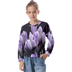 Crocus Flowers Purple Flowers Spring Nature Kids  Long Sleeve Tee With Frill 