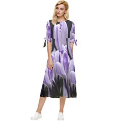 Crocus Flowers Purple Flowers Spring Nature Bow Sleeve Chiffon Midi Dress by Ravend