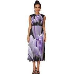 Crocus Flowers Purple Flowers Spring Nature Sleeveless Round Neck Midi Dress