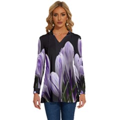 Crocus Flowers Purple Flowers Spring Nature Long Sleeve Drawstring Hooded Top