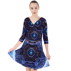 Ai Generated Digital Technology Computer Internet Quarter Sleeve Front Wrap Dress by Ravend