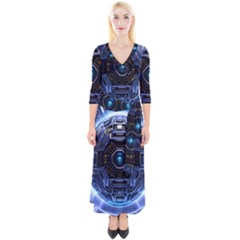 Ai Generated Digital Technology Computer Internet Quarter Sleeve Wrap Maxi Dress by Ravend