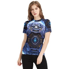 Ai Generated Digital Technology Computer Internet Women s Short Sleeve Rash Guard by Ravend