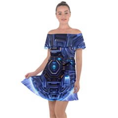 Ai Generated Digital Technology Computer Internet Off Shoulder Velour Dress by Ravend