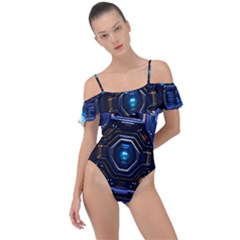 Ai Generated Digital Technology Computer Internet Frill Detail One Piece Swimsuit by Ravend