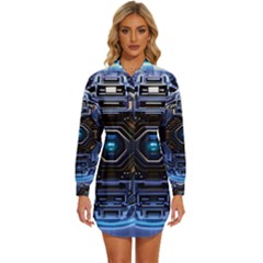 Ai Generated Digital Technology Computer Internet Womens Long Sleeve Shirt Dress