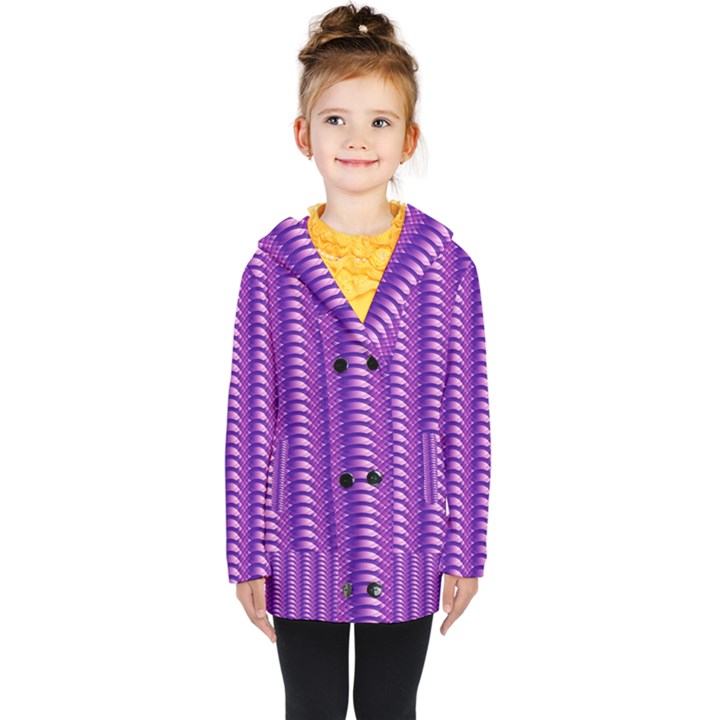 Purple Textile Vibrant Decor 3d Kids  Double Breasted Button Coat