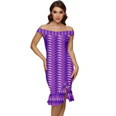 Purple Textile Vibrant Decor 3d Off Shoulder Ruffle Split Hem Bodycon Dress