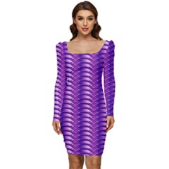 Purple Textile Vibrant Decor 3d Women Long Sleeve Ruched Stretch Jersey Dress by Ravend