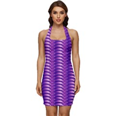 Purple Textile Vibrant Decor 3d Sleeveless Wide Square Neckline Ruched Bodycon Dress by Ravend