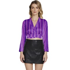 Purple Textile Vibrant Decor 3d Long Sleeve Tie Back Satin Wrap Top by Ravend