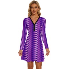 Purple Textile Vibrant Decor 3d Long Sleeve Deep V Mini Dress 