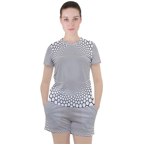 Hexagon Honeycombs Pattern Structure Abstract Women s Tee And Shorts Set by Ravend