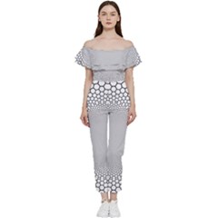 Hexagon Honeycombs Pattern Structure Abstract Off Shoulder Ruffle Top Jumpsuit by Ravend