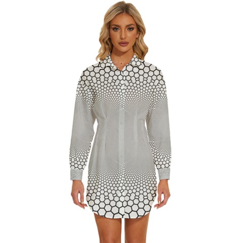 Hexagon Honeycombs Pattern Structure Abstract Womens Long Sleeve Shirt Dress by Ravend