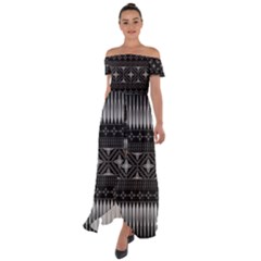 Abstract Art Artistic Backdrop Black Brush Card Off Shoulder Open Front Chiffon Dress by Ravend